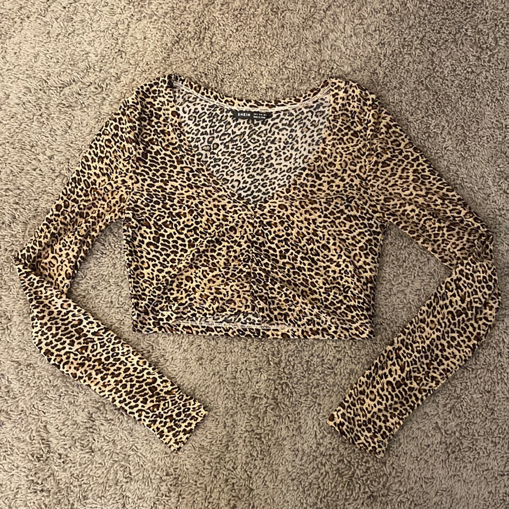 Long sleeve cheetah print crop top